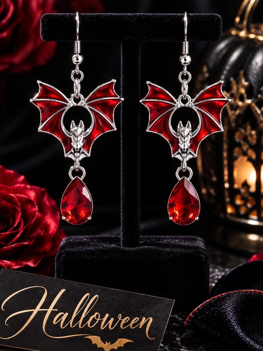 Red Bat Earrings Like New
